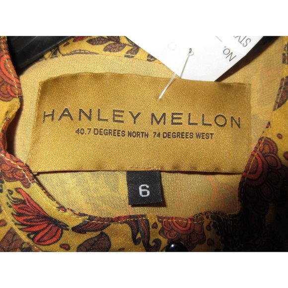 Hanley Mellon 100% Silk 6 Blouse Gold Multi Floral Boho Semi Sheer S Tunic Mint! - Picture 3 of 11